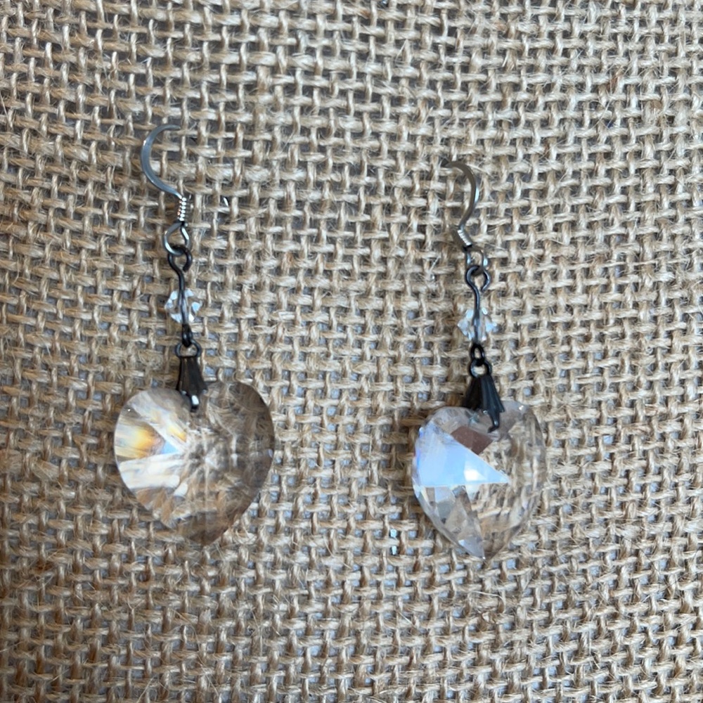 Crystal heart dangle earrings